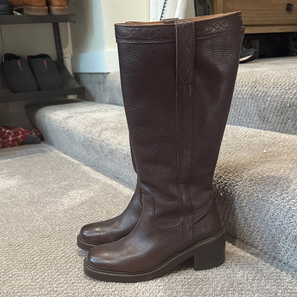 Frye Dark Brown Kate Pull On Leather Heeled Boots